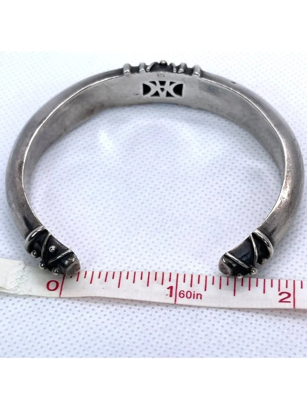 Vintage Deborah Armstrong 925 Sterling Silver Hollow Dome Cuff Bracelet Signed - Picture 9 of 16